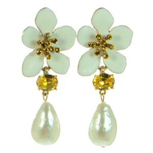 Oscar de la Renta Gold-tone & Mixed-Media Flower Drop Earrings
